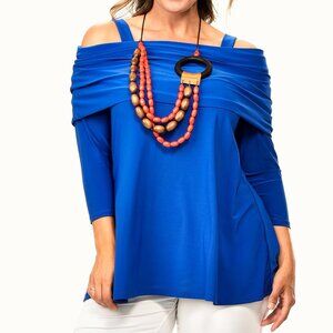 RAPZ Chic Blue/Turquoise Off-Shoulder Long Sleeve Tunic